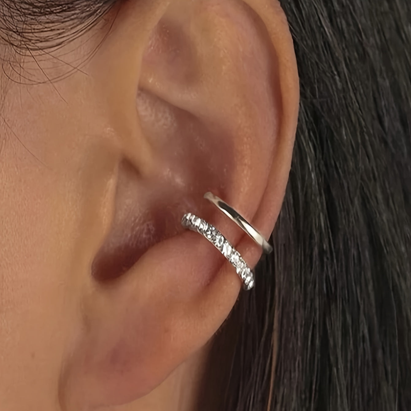 Women's Vintage Double Layer C-Shaped Rhinestone Clip On Earring