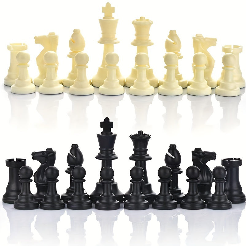 Plastic Chess Set 32 Pieces Black and White King 97mm for Game Entertainment