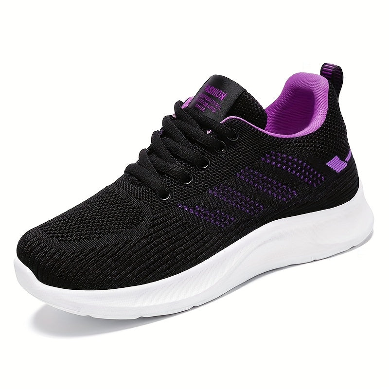 Women's Breathable Lightweight Sneakers Black Pink Fabric Low-Top Casual