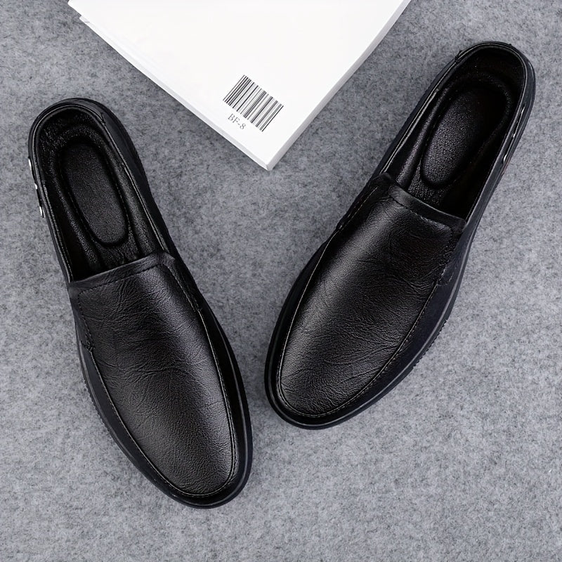 Mocasines slip-on para hombre de color sólido con parte superior de PU y suela de goma antideslizante, casual para todas las estaciones