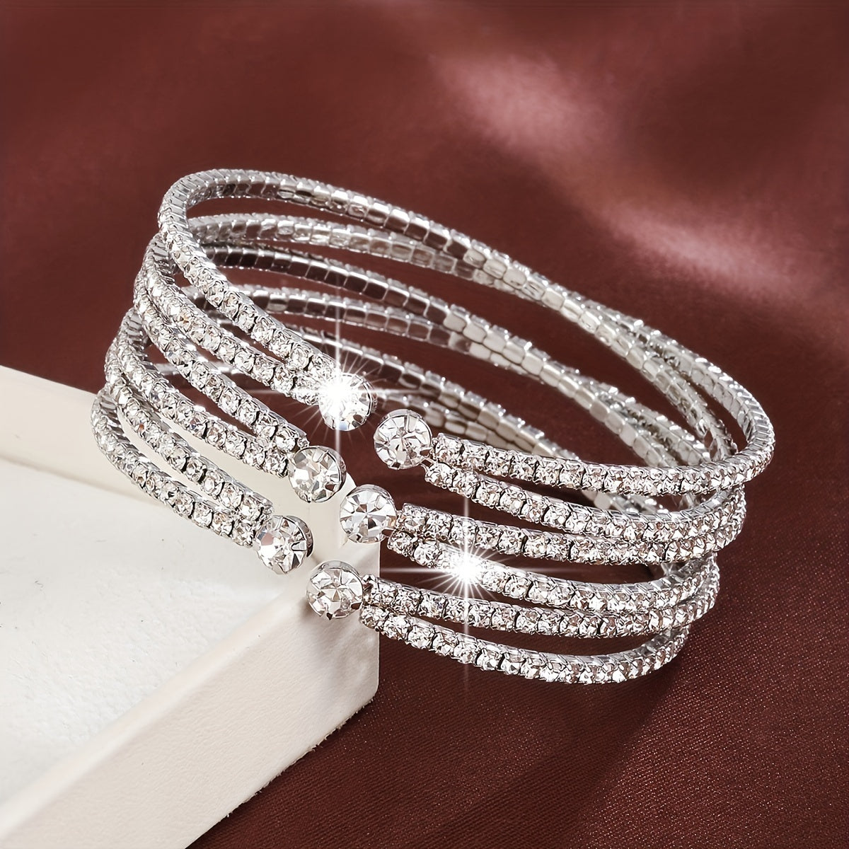 Wide-Band Bangle Bracelet with Cubic Zirconia for Women Stylish Copper Jewelry