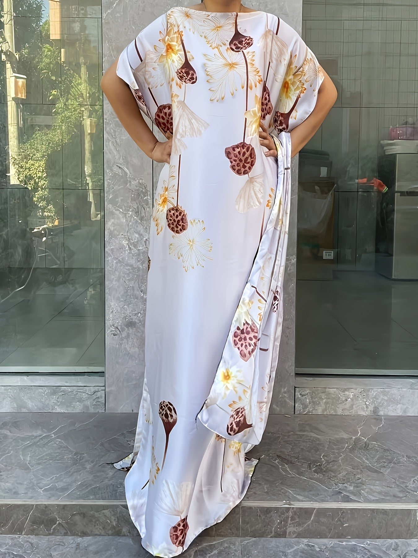Платье для женщин больших размеров с цветочным принтом и длинным кроем, легкий полиэстер, повседневное летнее платье