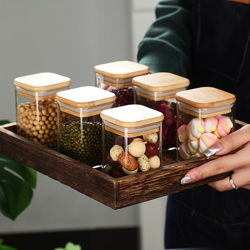 10-Piece Square Glass Spice Jars Set with Airtight Bamboo Lids and Measuring Spoons