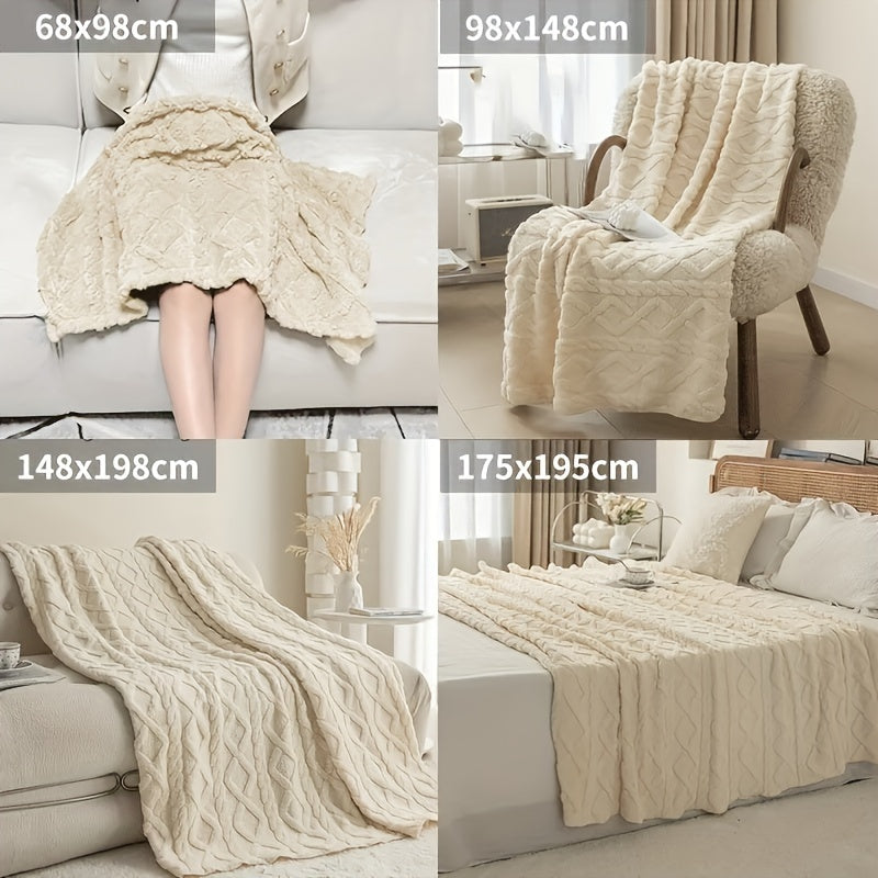 Fleece Blanket Thick Warm Cozy 3D Fashionable Lamb Design for Bed Couch Travel