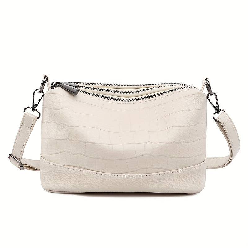 Women's Genuine Leather Shoulder Bag with Large Capacity Black White