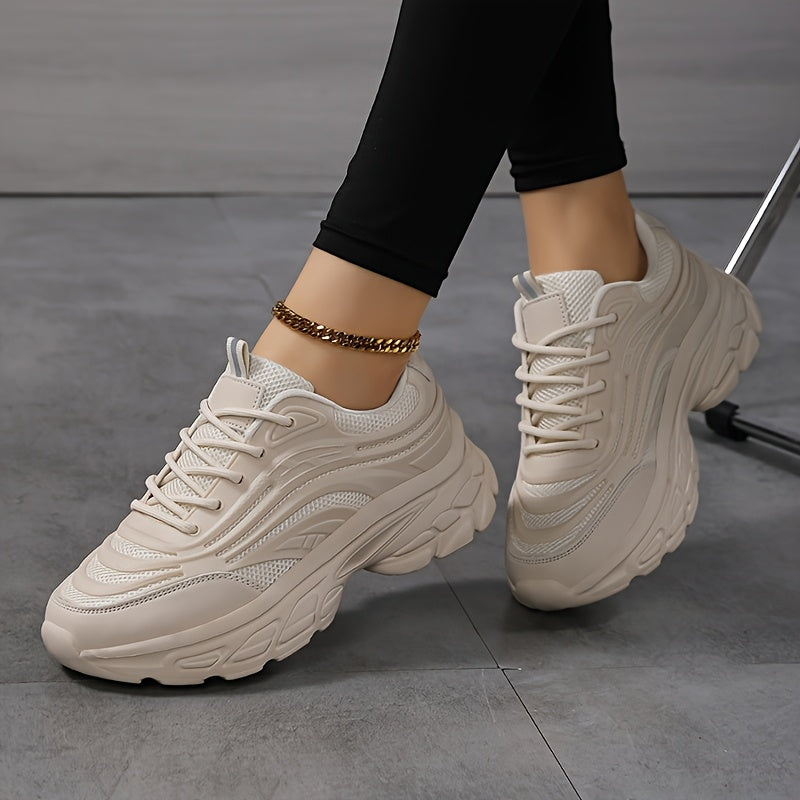 Women's Casual Mesh Lace-Up Sneakers with Thick Sole and Comfort