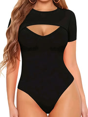 Women's Plus Size Black Stretchy Bodycon Jumpsuit Short Sleeve Summer Casual