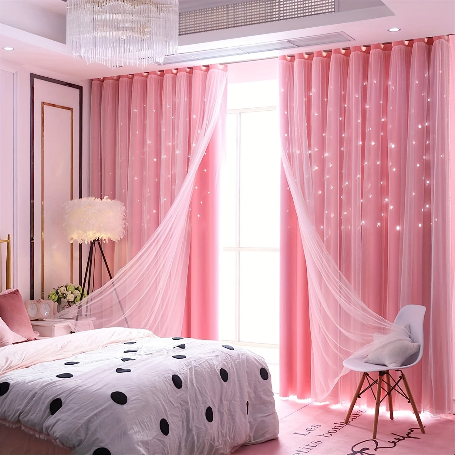 Hollow Star Curtains Two Layers Soft Breathable Fabric for Living Room Bedroom