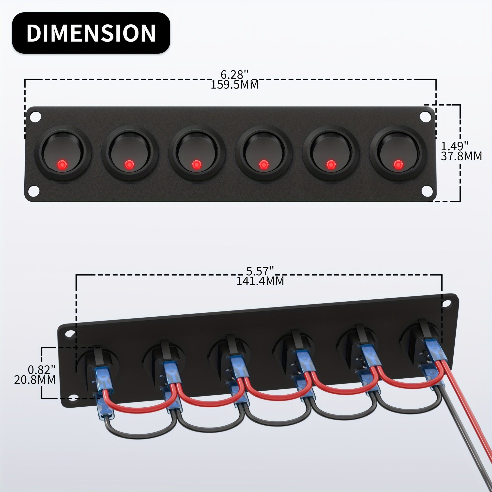 12V 20A Red LED 6-Gang Rocker Switch Panel for Marine Boat Car UTV