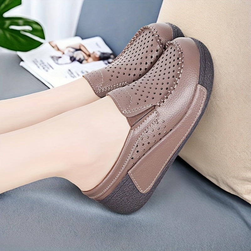 Women's Breathable Slip-On Mules with Thick Platform Sole and Perforated Design