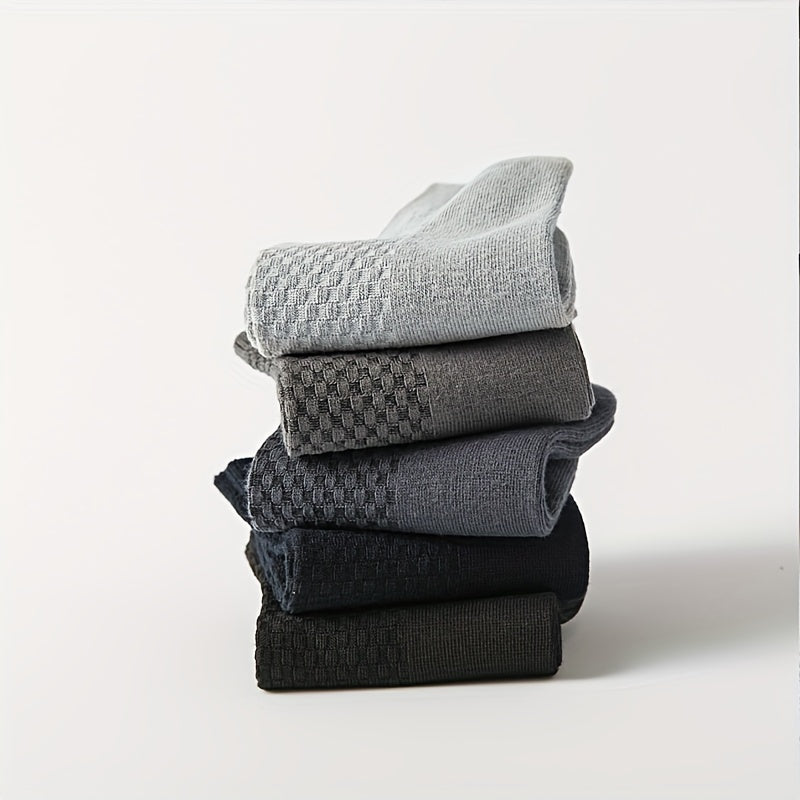 Men's Bamboo Fiber Crew Socks Set of 5 Breathable Anti-Odor Plaid