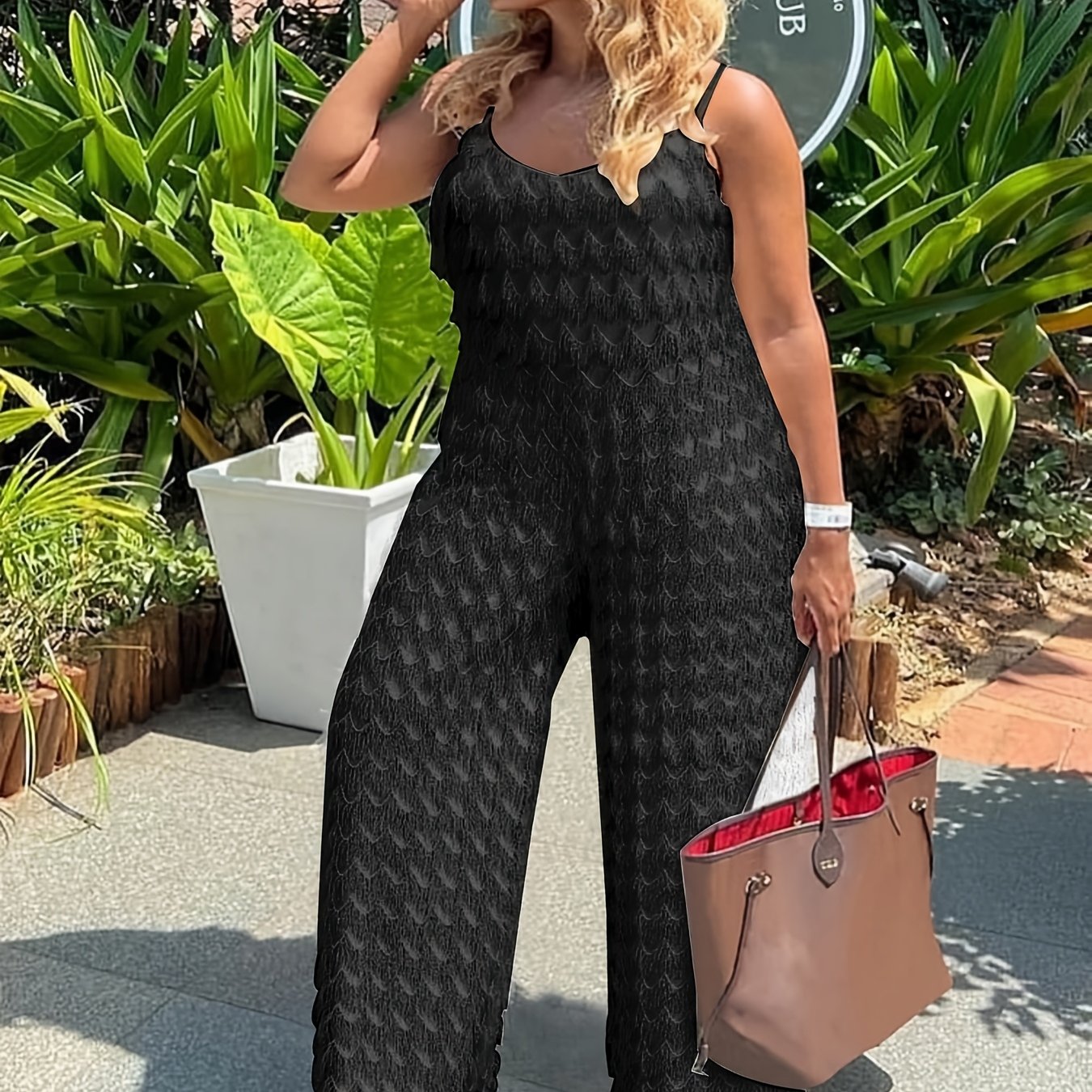 Plus Size Women's Jumpsuit Oversized Wide Strap Bodysuit
