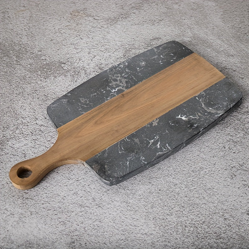 Marble and Wood Handled Chopping Board for Bread Vegetables Fruit