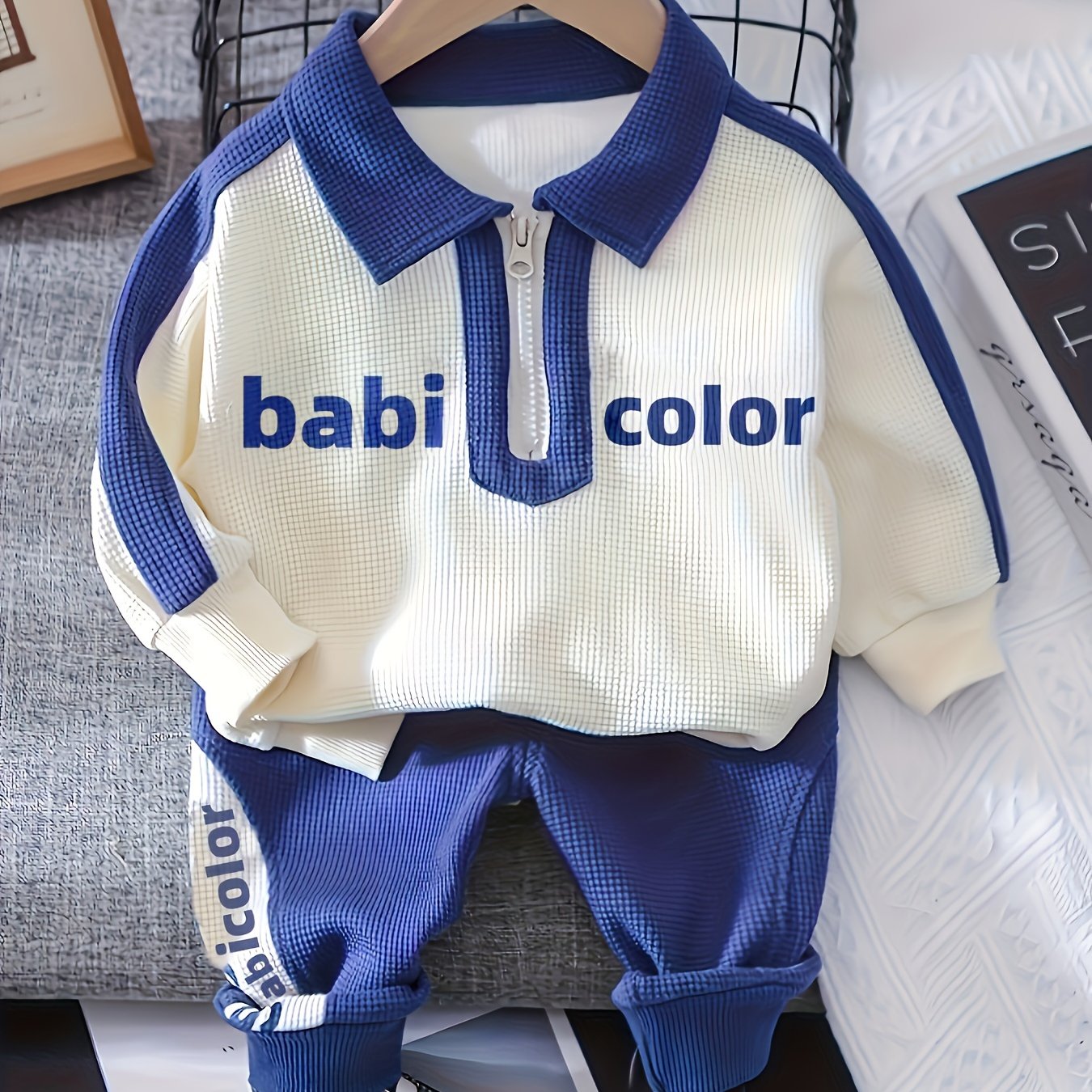 Bola va kichik bolalar uchun SEVEN BABY Print uzun yengli to'plam, 2 dona, yarim fermuarlı sviter, tasodifiy shimlar, bola uchun kiyim.