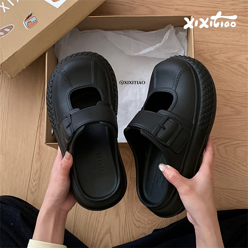 Women's Slip-On Platform Sandals EVA Sole Casual Shoes Wide Feet Black Beige Green White