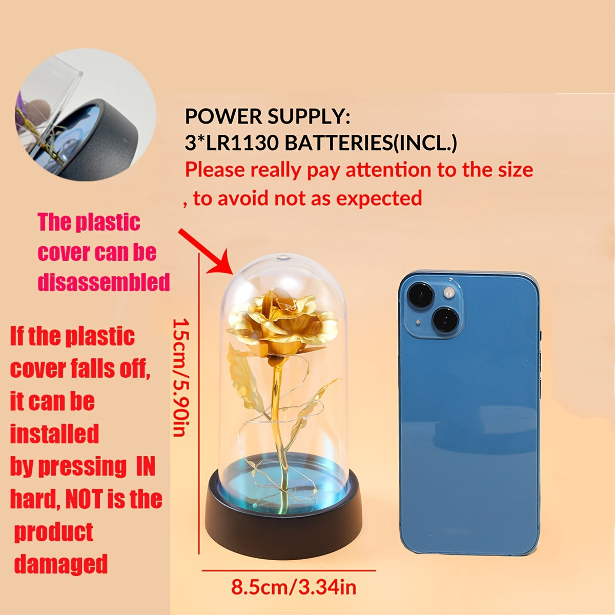 Golden Foil Rose Night Lamp Decorative Gift for Special Occasions