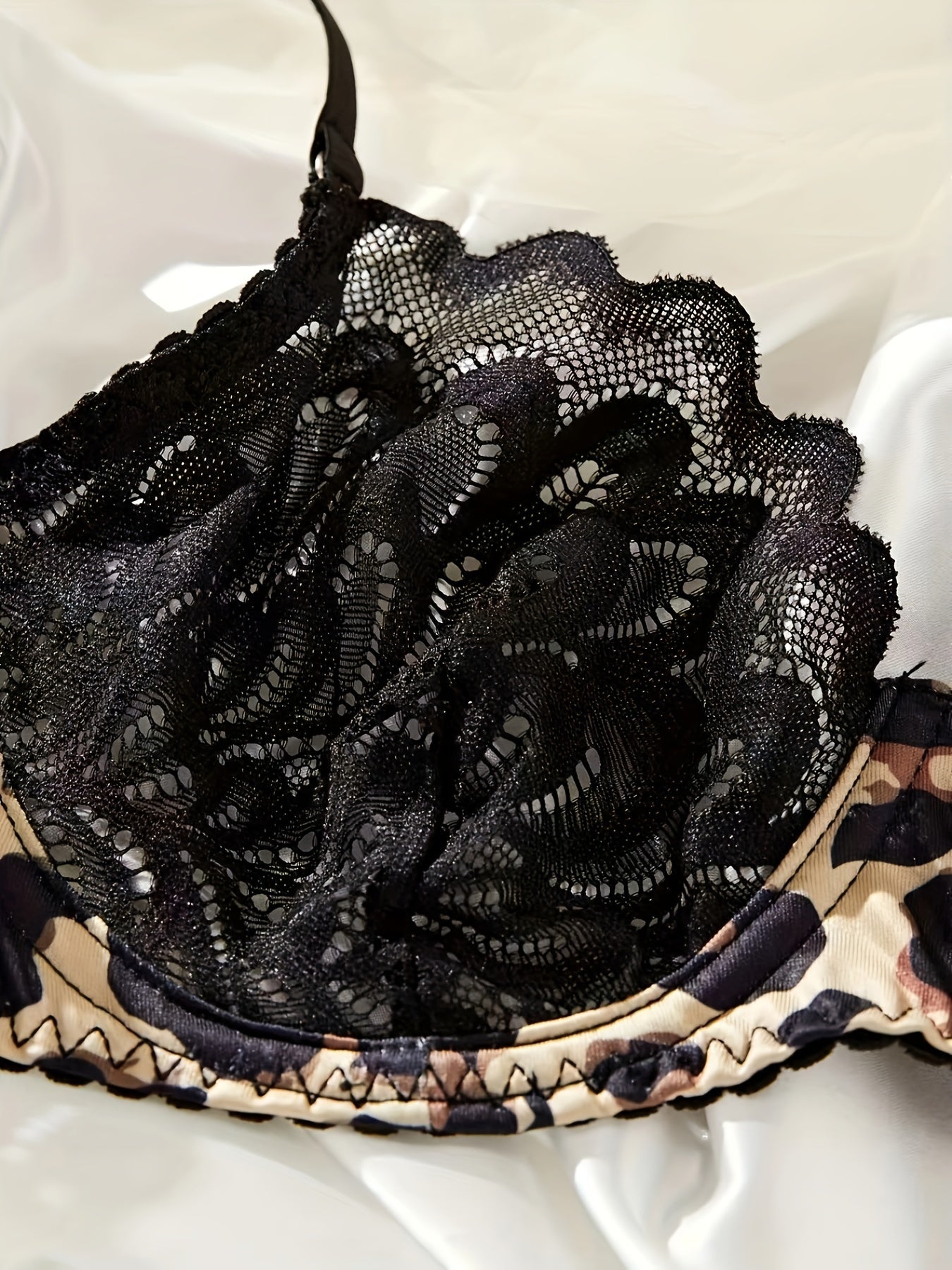 Leopard Print Lingerie Set with Floral Lace and Purple Underwear