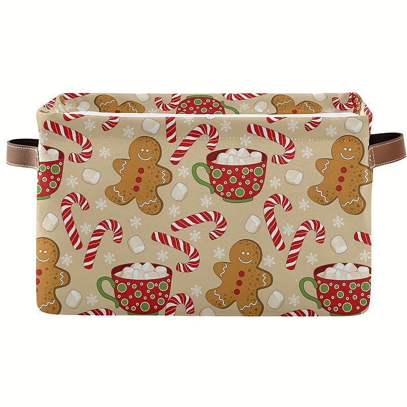 Bayram Shirinlik Qandli Qalam va Qor To'pi Saqlash Savati - Egiluvchan Sun'iy Charmli Qo'ltiq, Suvga Bardoshli Kanvas, Shkafni Tashkil Etish, O'yinchoq Saqlash, Kiymish, Xonani Bezaklash yoki Sovg'a Berish uchun.