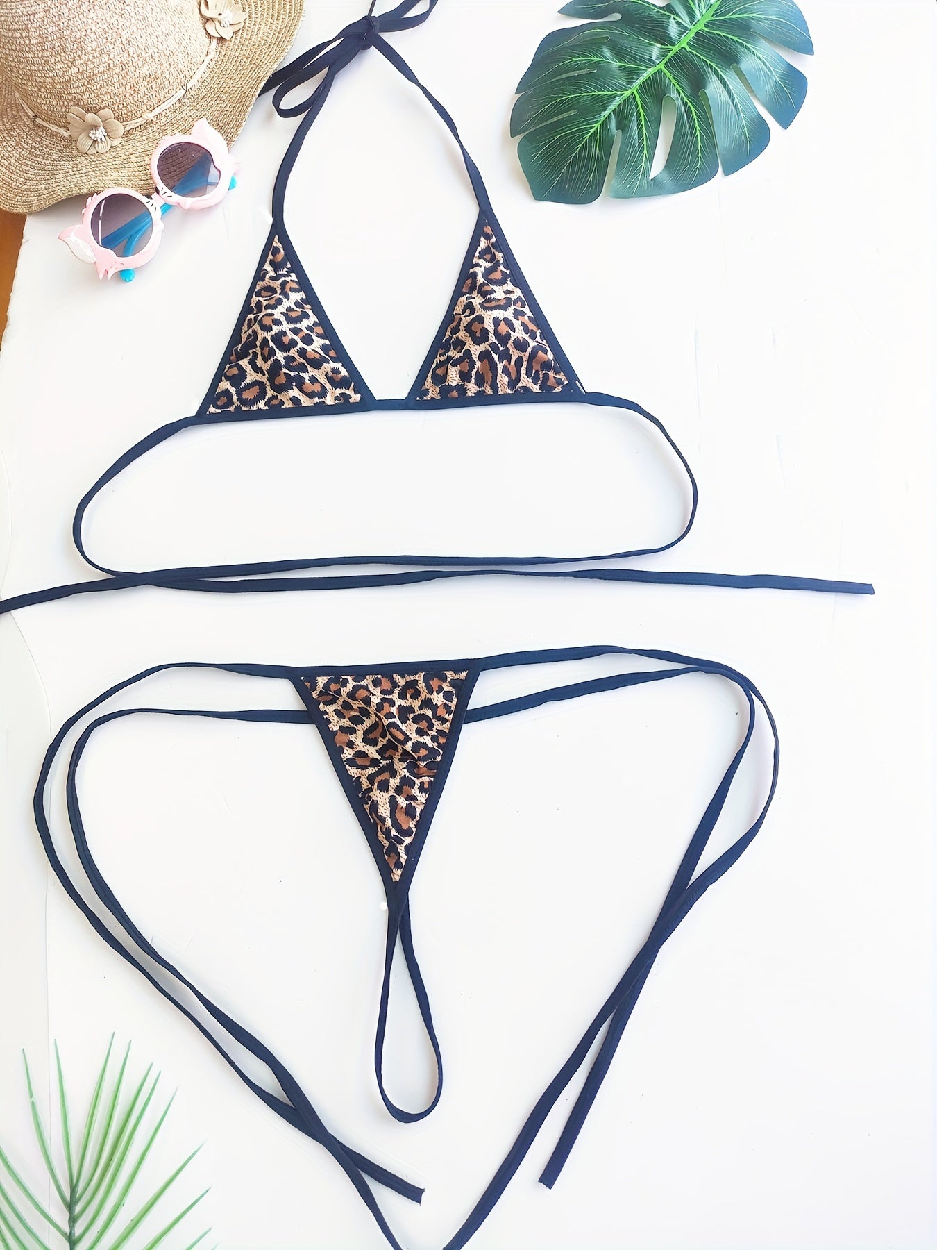 Leopard Print Lingerie Set with Halter Neck Bra and High-Waisted Panties in S/M/L/XL