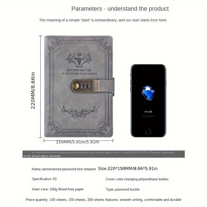 A5 Retro Parol yozuv kitobi, qulflangan, vintage fantastika uslubi