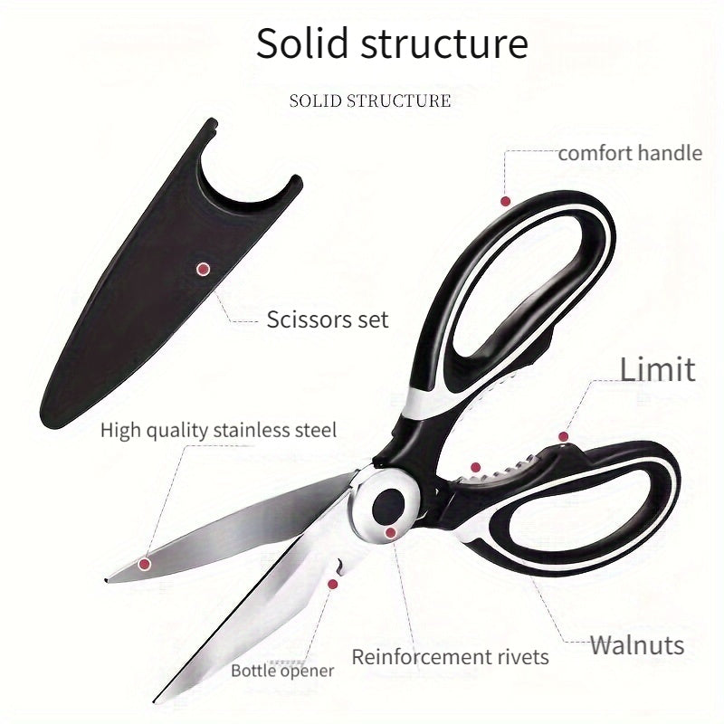Kitchen Scissors with Poultry and Fish Bone Cutters, Stainless Steel Meat and Nut Opener