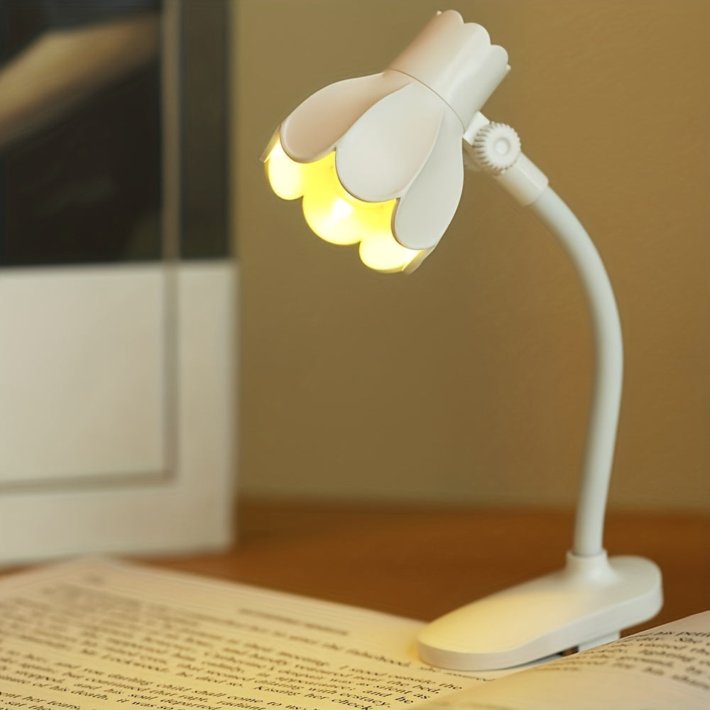 Portable Flower-Shaped Clip-On Book Light with Adjustable Arm and LED Mini Lamp