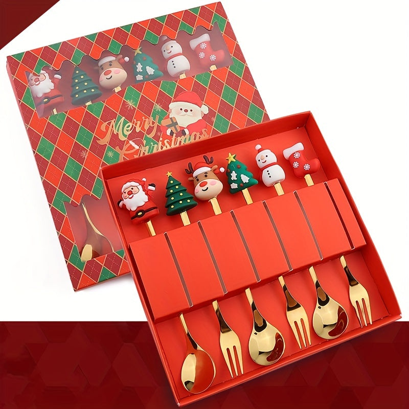 Christmas Themed Stainless Steel Cutlery Set 4 or 6 Pieces Gift Box for Desserts and Coffee