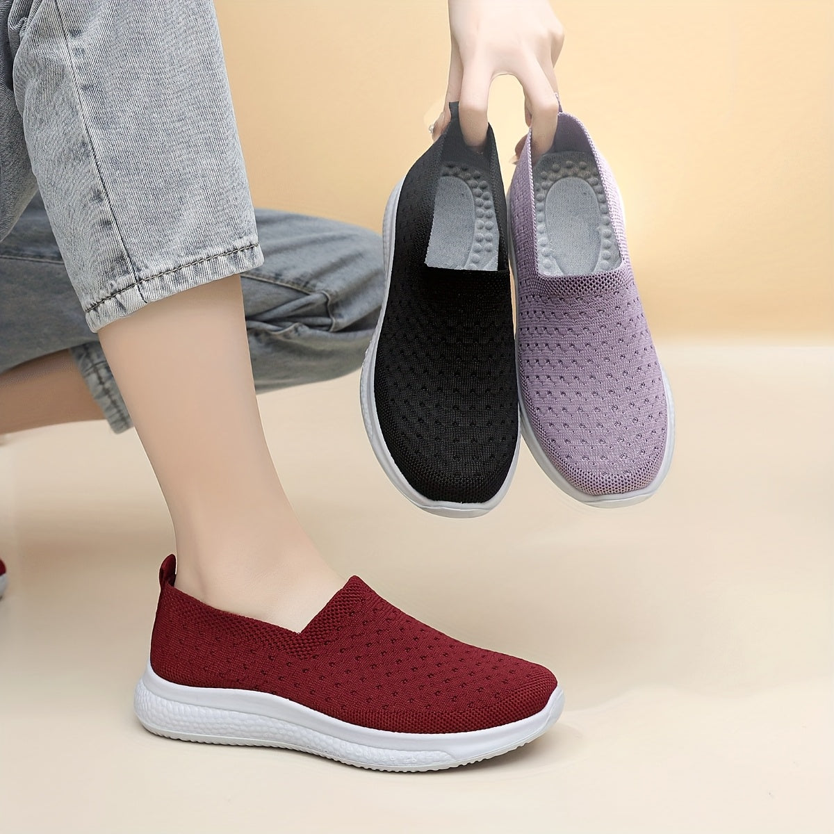 Zapatos planos transpirables para mujer, de uso casual y deportivo, con tejido ligero