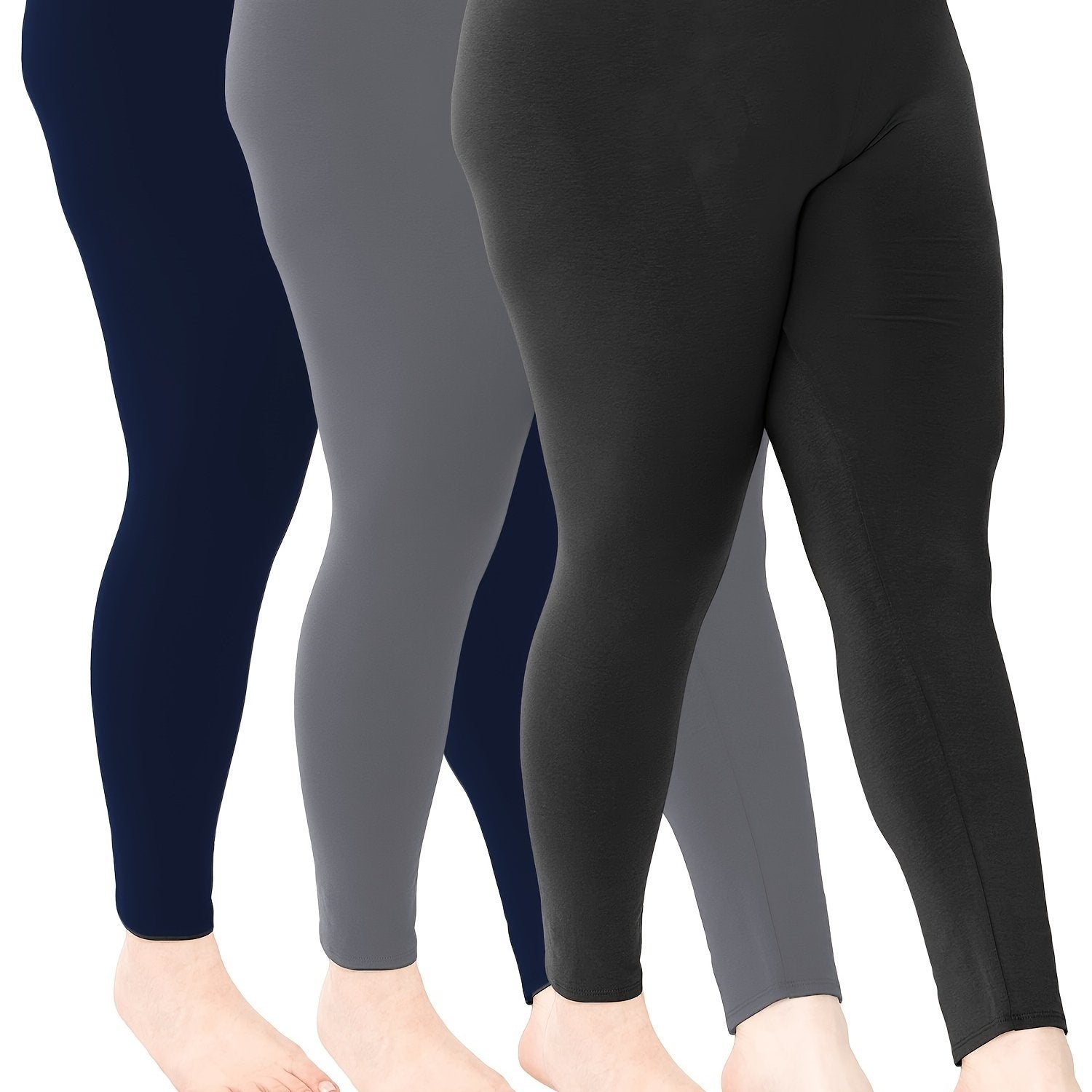 Plus Size Women's Solid Skinny Leggings Casual Stretchy Pants 3 Pack
