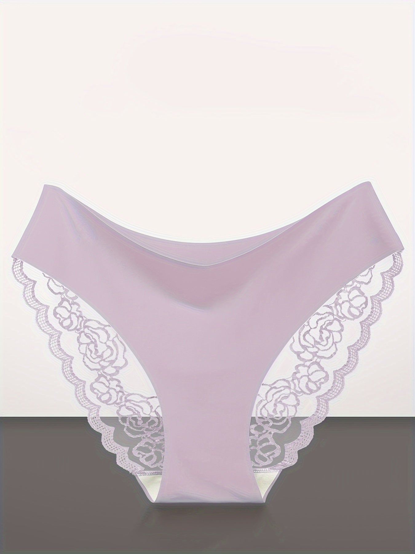 4-Pack Women's Seamless Lace Trim Panties Breathable Nylon Solid Colors Hipster Underwear