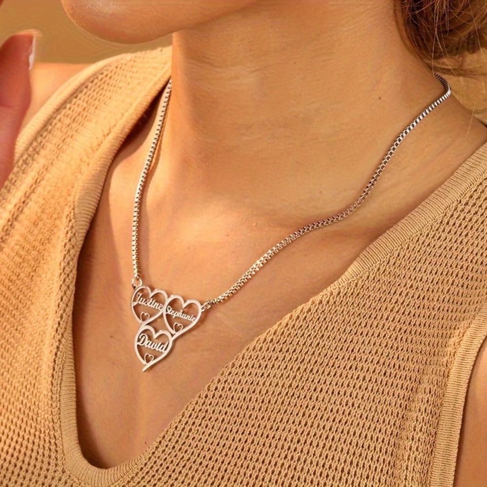 Personalized Name Custom Family Heart Pendant Necklace Stainless Steel Jewelry Gift for Women