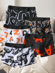Men's Boxer Briefs 5-Pack Polyester Stretch Breathable Comfortable Trendy Print