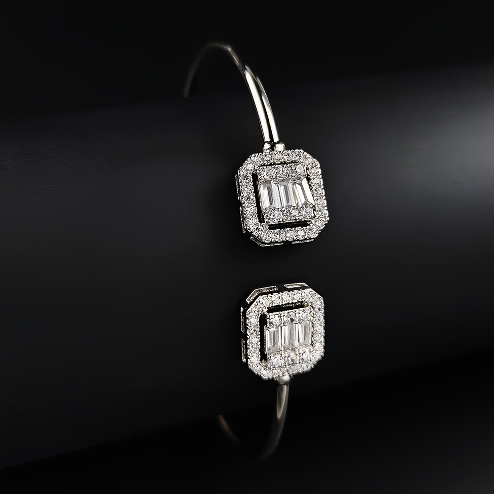 Women’s Copper Open Cuff Bracelet with Square Synthetic Zirconia Stylish Jewelry