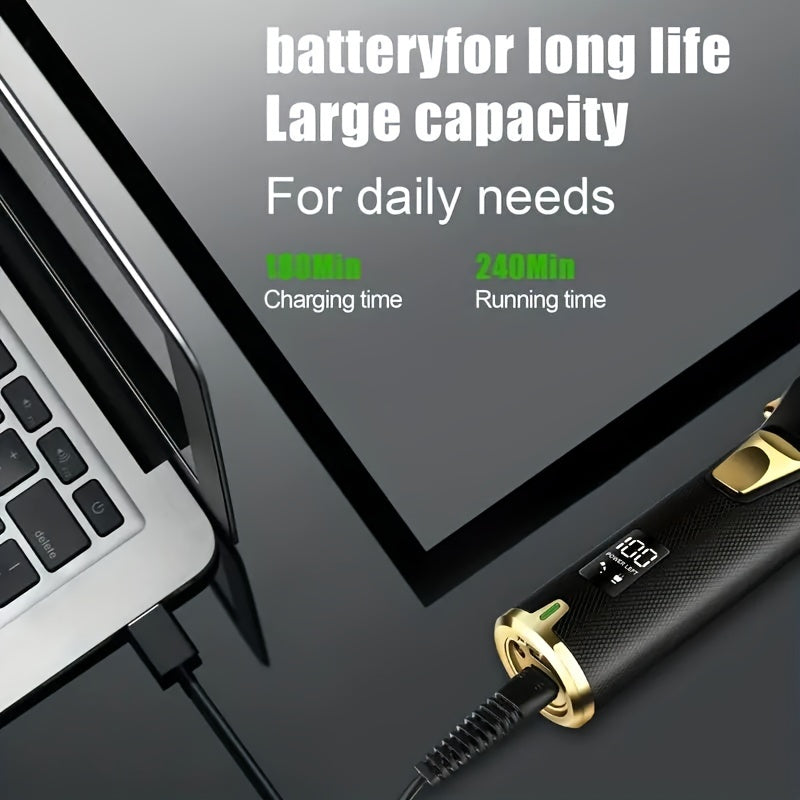 Set de cortapelos inalámbrico para hombres con pantalla LCD, recargable por USB, tijeras y peines