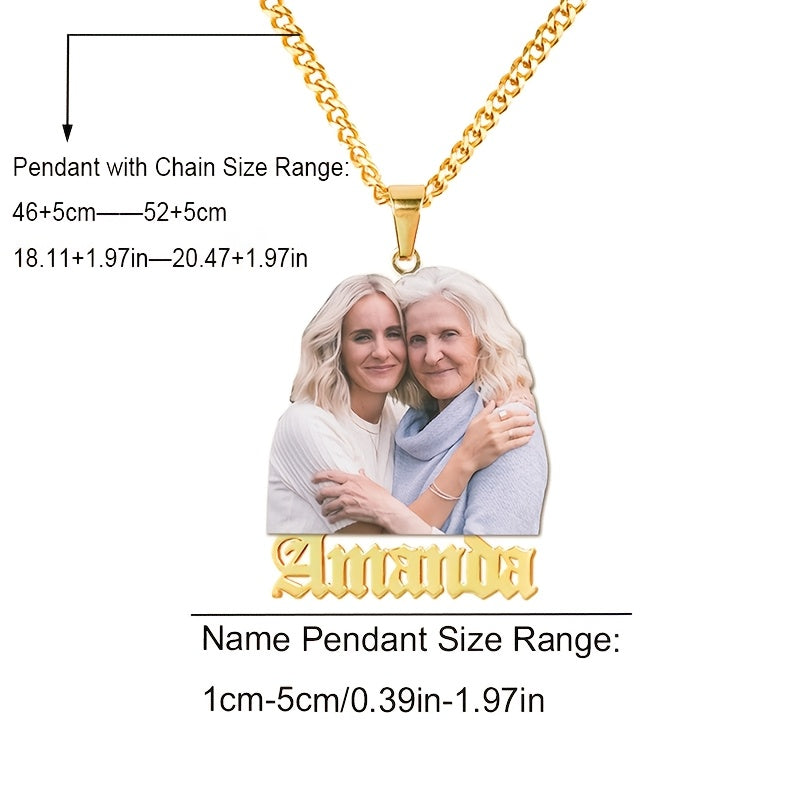 Personalized 18K Gold Plated Stainless Steel Photo Necklace with Engraved Name for Mothers Day Fathers Day Christmas