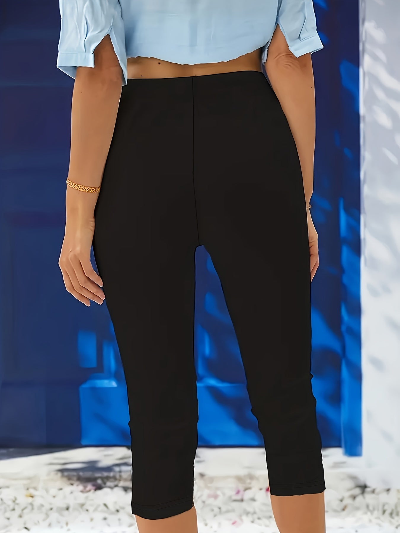 Women's Plus Size High-Waisted Stretch Capri Leggings Solid Color Yoga Pants