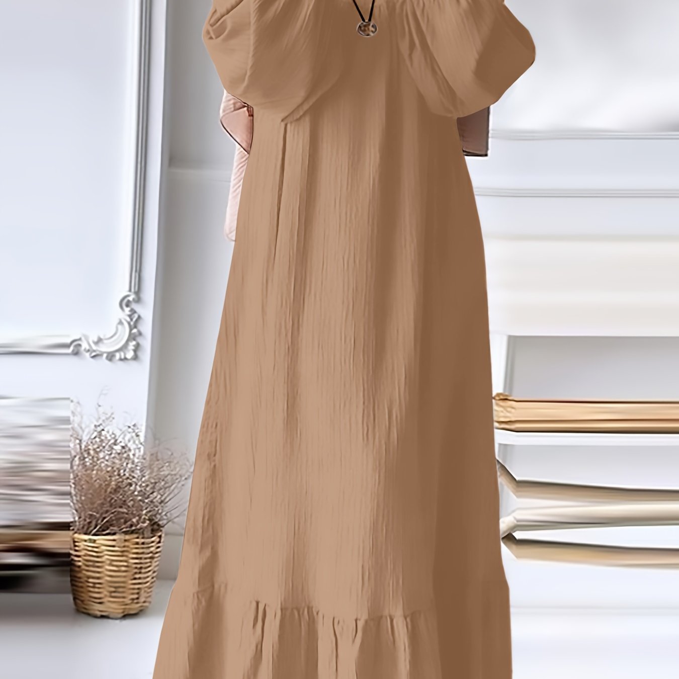 Green Vintage-Inspired Ruffle Hem Dress with Stretch Polyester for Spring and Fall