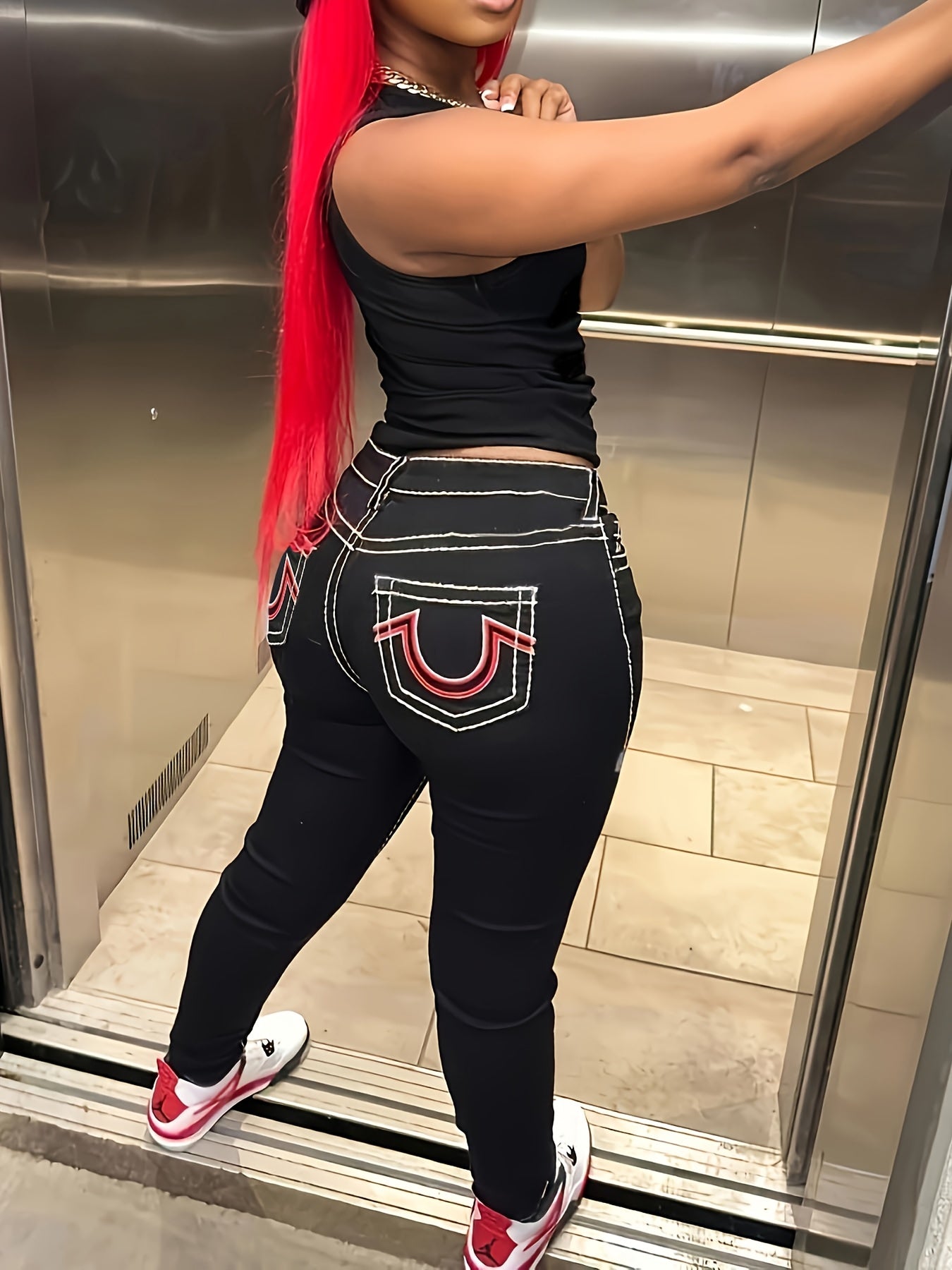 Women's Plus Size Black Stretch Skinny Jeans All-Season Denim