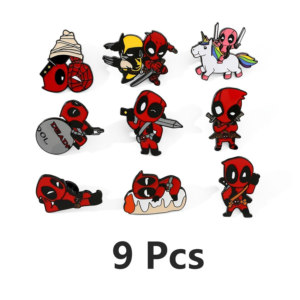 9 Disney Deadpool Enamel Pins Alloy Cartoon Style Punk Badge Jewelry for Clothing Backpack Accessories