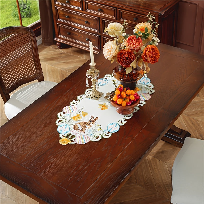 Zarif Pasxa Qopqog‘i va Tuxum Stol Qoplamasi: 100% polyester, qo‘l mehnati bilan tayyorlangan gullar dizayni, Bahor bayramlari va uy bezatish uchun mukammal.