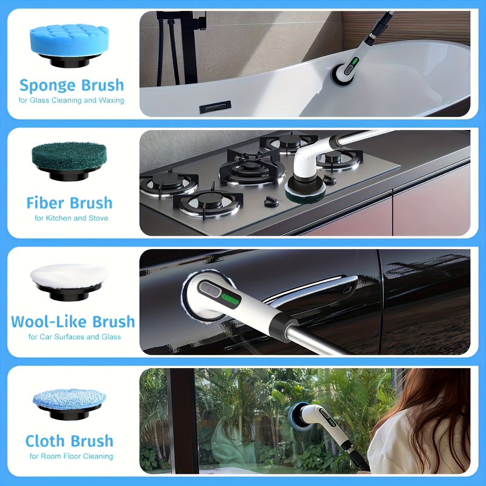 Electric Spin Scrubber 2024 Cordless Rechargeable 7-in-1 Cleaning Brush with Adjustable Speed and Detachable Handle
