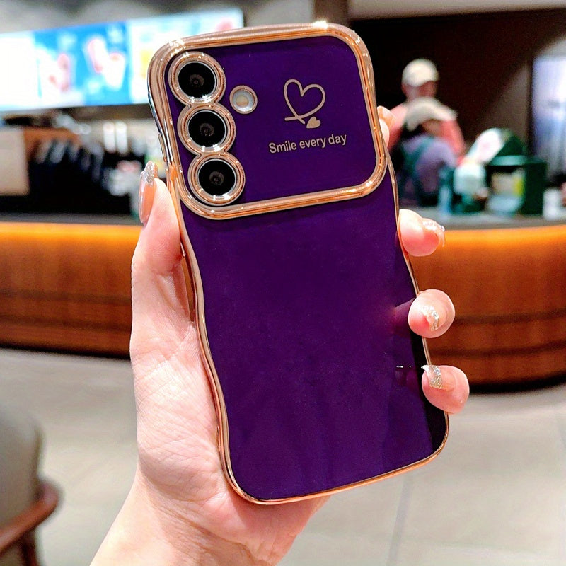 Wave-Shaped Double Heart Electroplated Phone Case for Samsung Galaxy A16 A15 A55 A35 A14 A54