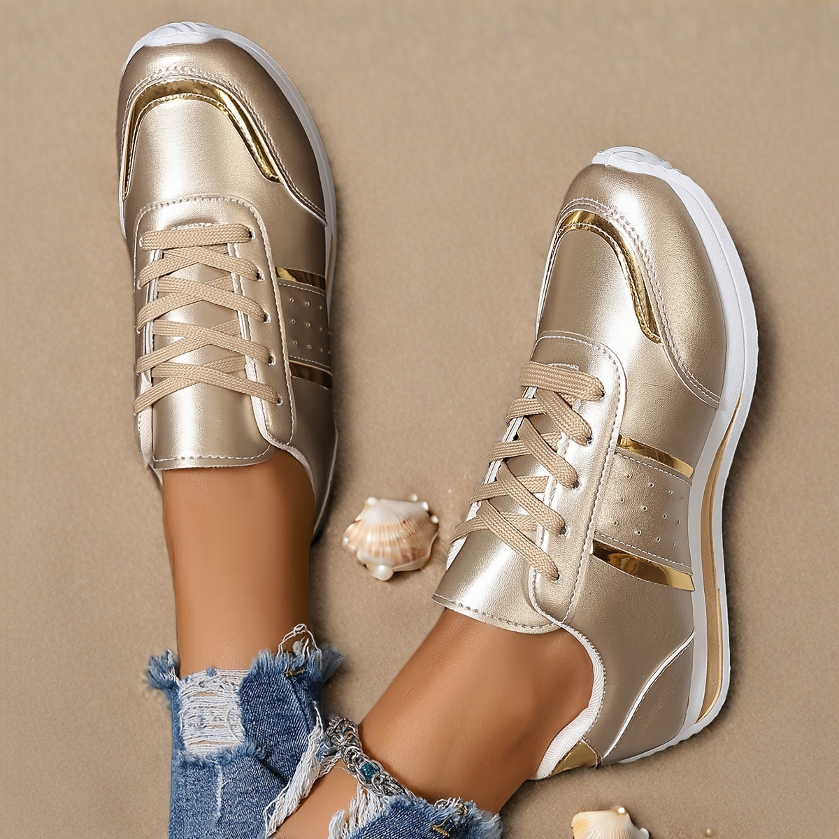Women's Sneakers Lightweight Casual White Lace-Up Shoes Versatile All Seasons