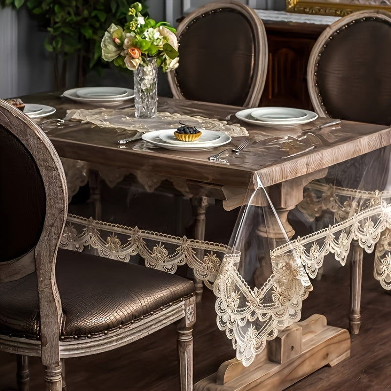 PVC Square Table Cover Non-Slip Lace Border for Kitchen Restaurant Party Home