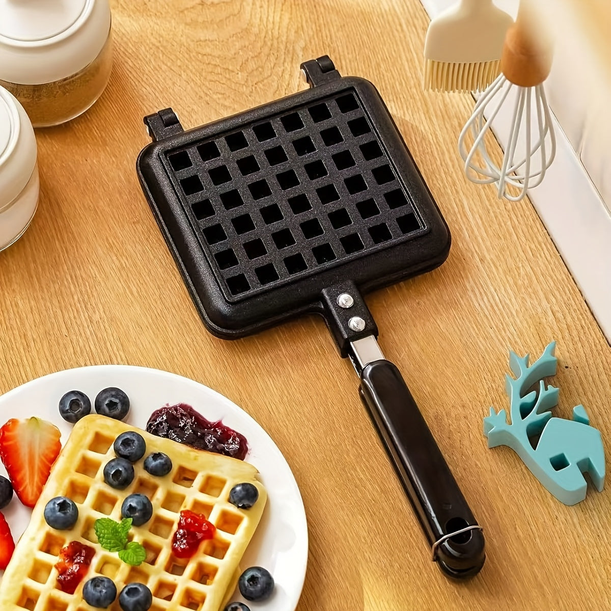 Square Aluminum Waffle Maker for Gas Stovetops Cooking Enthusiasts