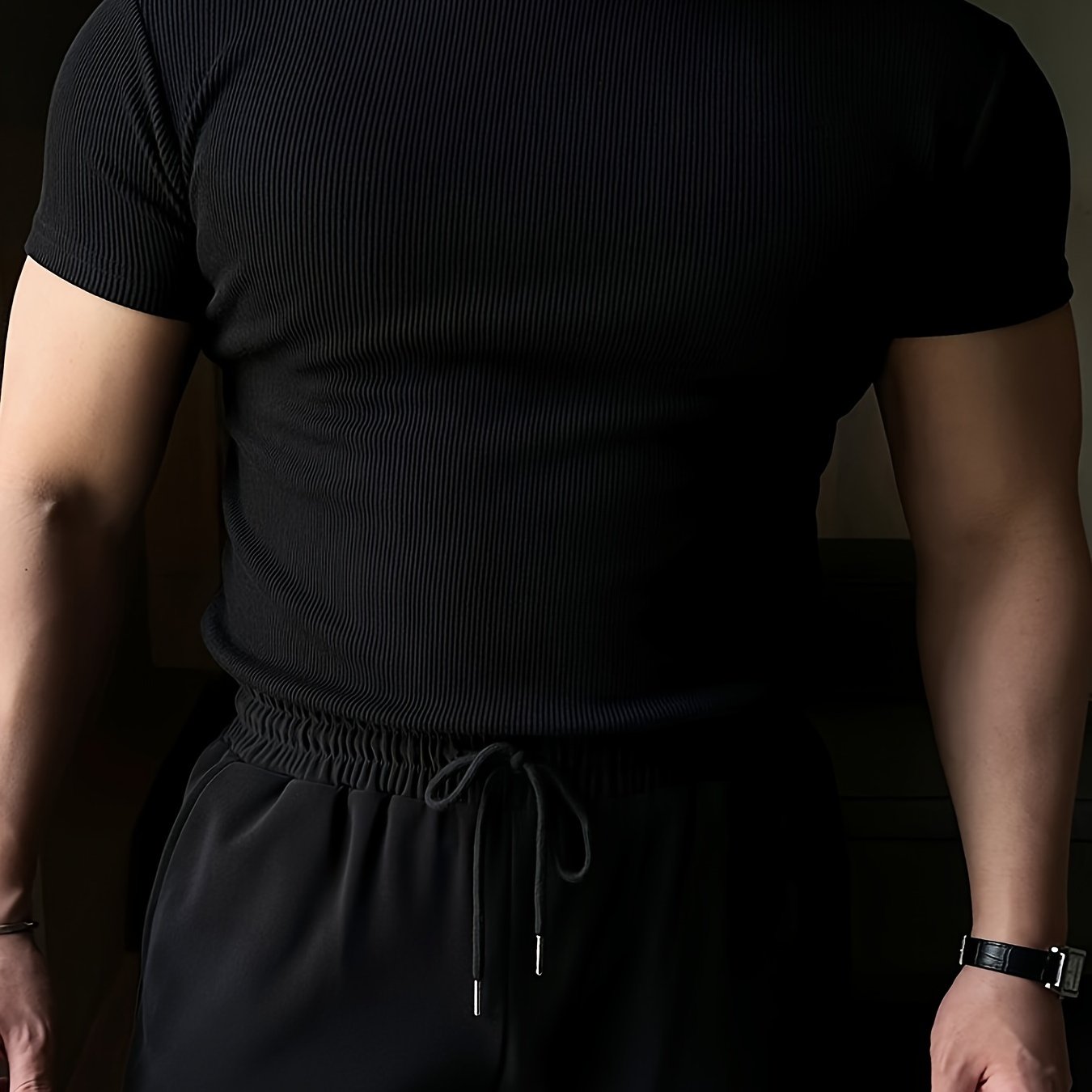 Men's Solid Polyester Short Sleeve Crew Neck T-Shirt for Summer Outdoor Fitness