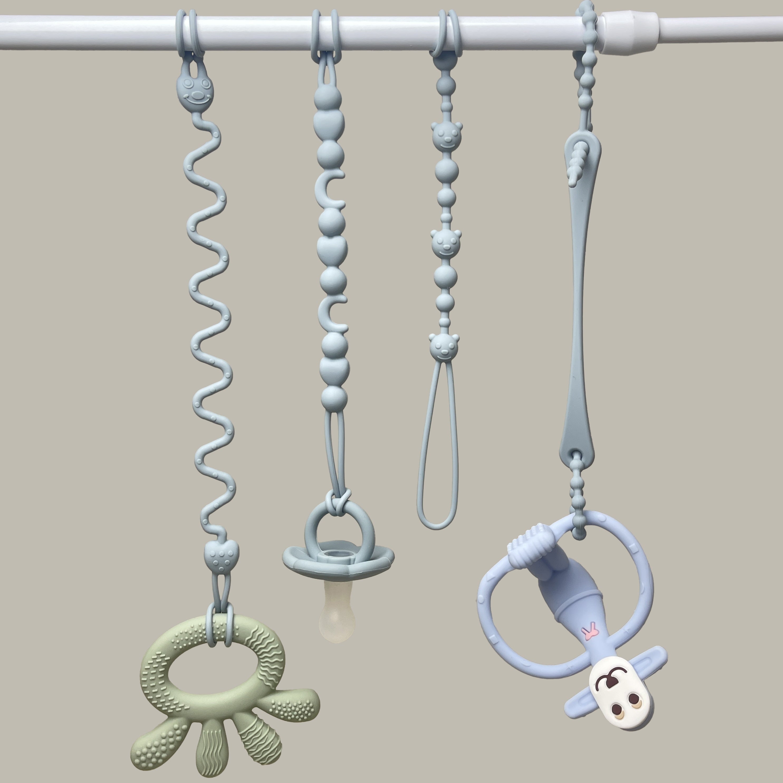 4-Pack Silicone Toy Straps for Binkies and Teethers Adjustable Multicolor