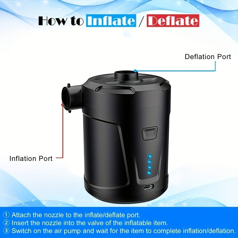 Portable Electric Pump for Swimming Pool and Air Mattress Rechargeable 5200mAh Black