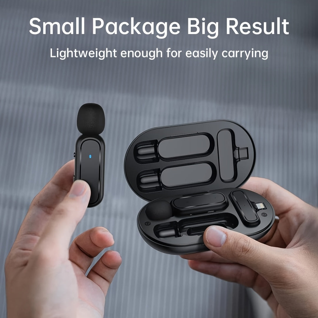 Wireless Tie Microphones Set for Android iPhone iPad with Charging Case Noise Cancelling Clip-On for Vlogging Recording and Live Streaming