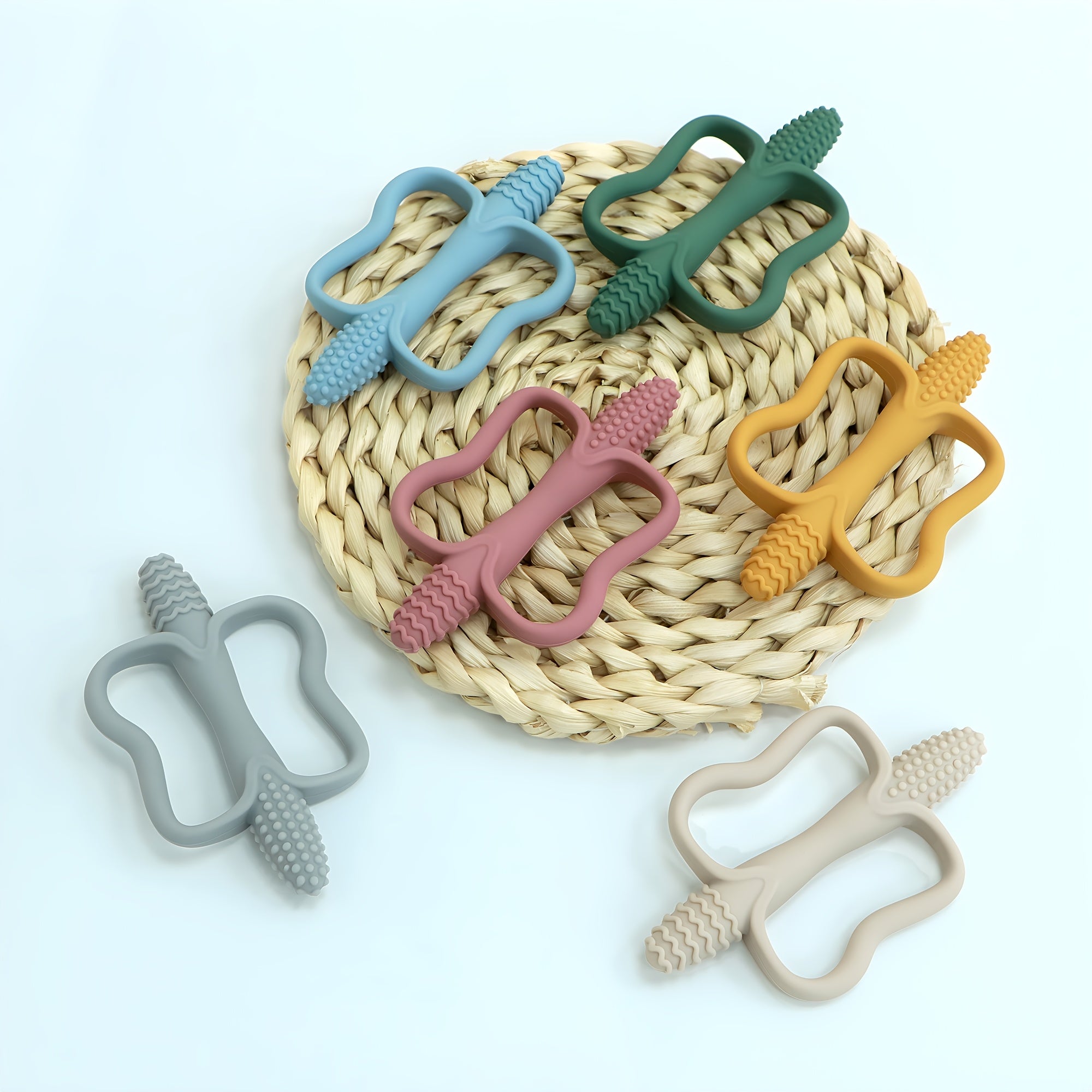 6 rangda bolalar uchun silikon makkajoʼxori shaklidagi tishlagich tayoqchasi, tutqich bilan